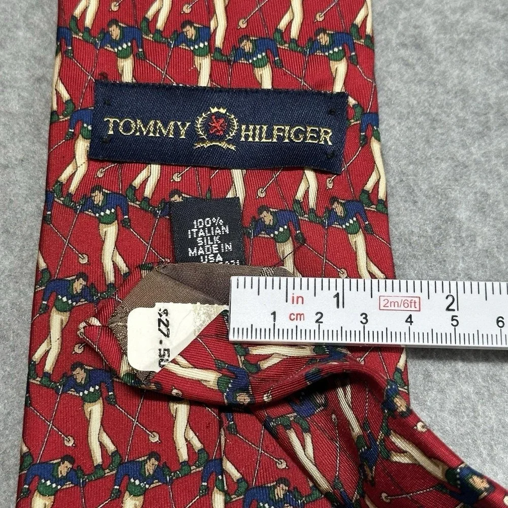 Vintage Tommy Hilfiger Ski Tie Red Silk Skier Novelty 90s‎ USA 58x4in